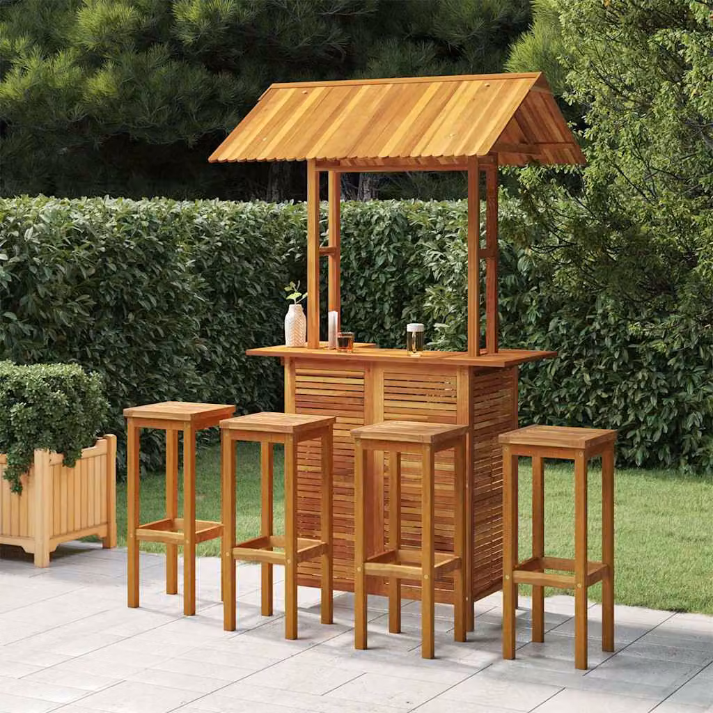 Set da Bar per Giardino vidaXL in Legno di Acacia Marrone, 5 Pezzi – 1