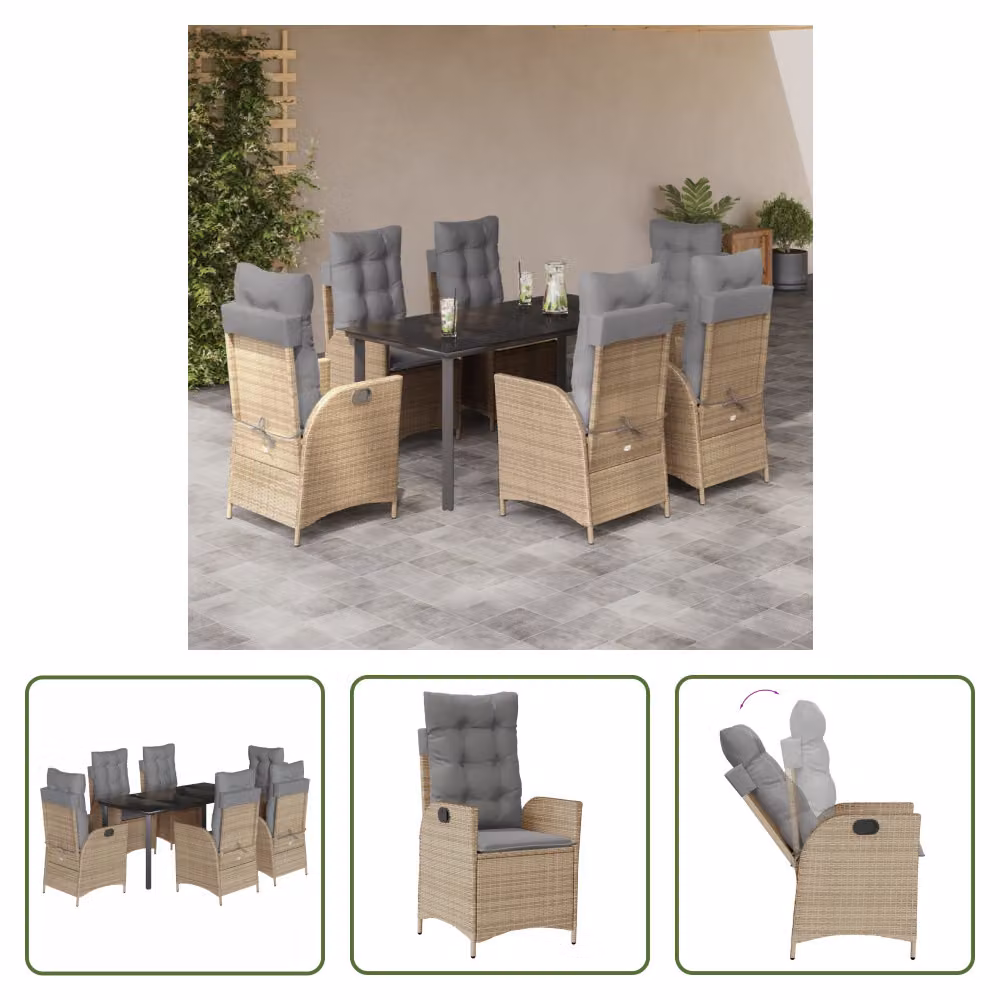 The Living Store Set da pranzo da giardino 7 pezzi con cuscini Beige poly rattan