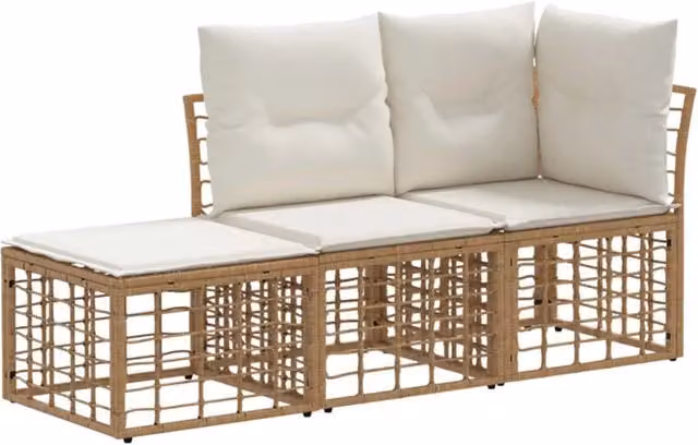 Set di divani da esterno con cuscino 3 pz | Set Salotto da Giardino Naturale Poliestere