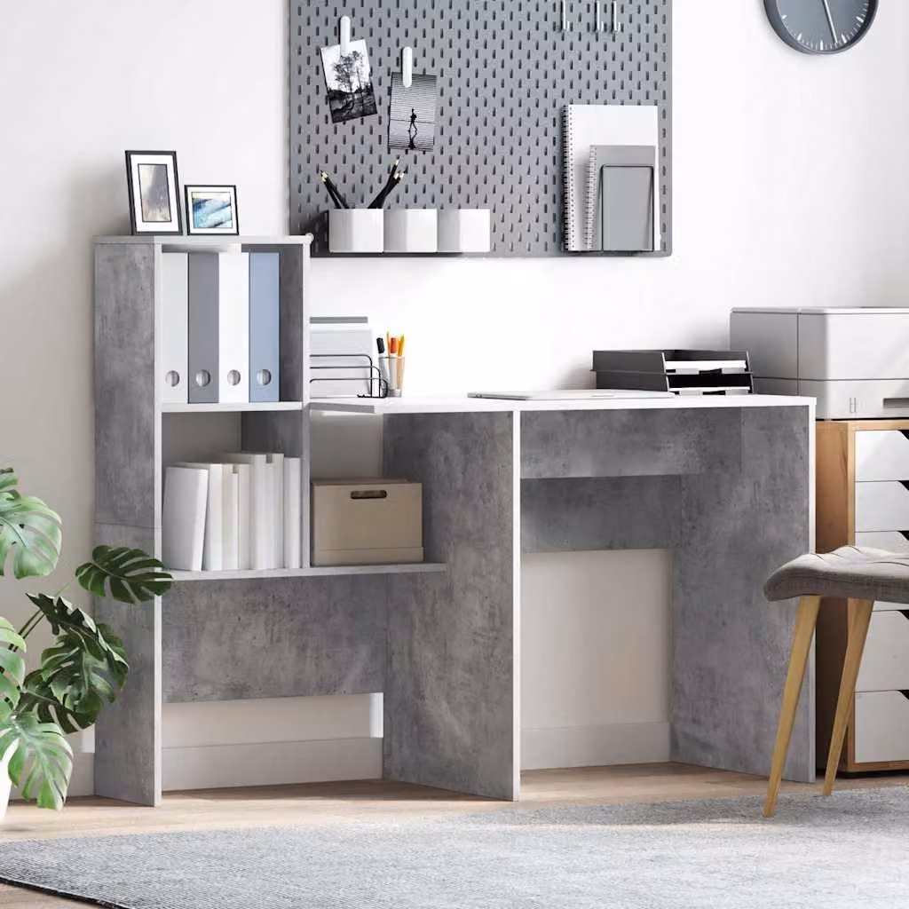 Maison Exclusive - Scrivania in cemento grigio, realizzata con pannelli di legno, dimensioni 131,5 x 50 x 106,5 cm