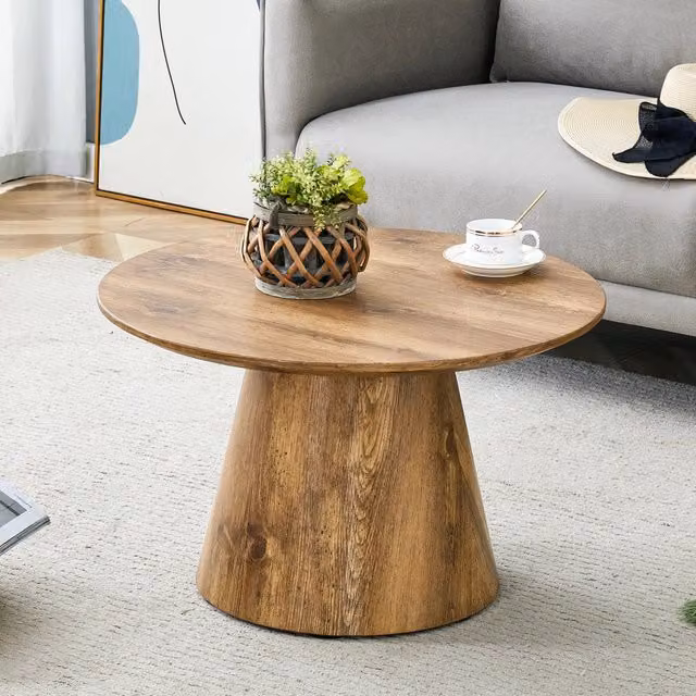 Tavolino rotondo ULEVR ? 60 x 35 cm in MDF effetto legno naturale, piano da 2,5 cm, portata 120 kg