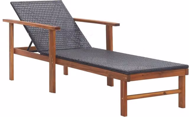 Lettino prendisole sedia a sdraio lettino prendisole letto da giardino mobili da esterno per patio resina intrecciata e legno massello di acacia nero 02_0012920
