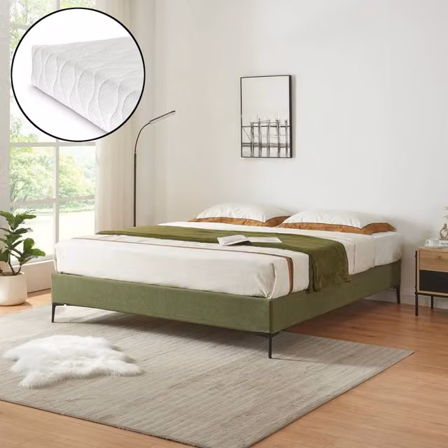Letto Matrimoniale Lilla en.casa con Materasso e Fodera Protettiva Verde L/P: 160 x 200 cm