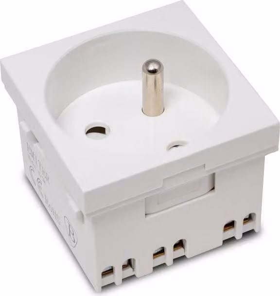 presa modulare a 230V con messa a terra, unipolare, standard 45x45, bianco