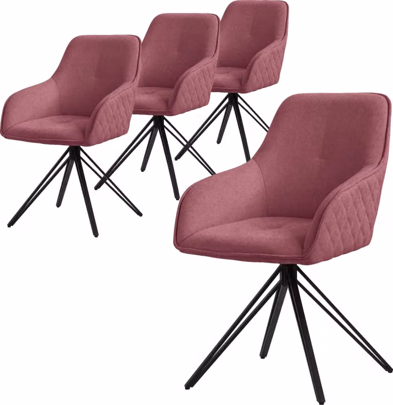 ML-Design 4x sedia da pranzo girevole, rosa antico, in tessuto intrecciato con gambe in metallo