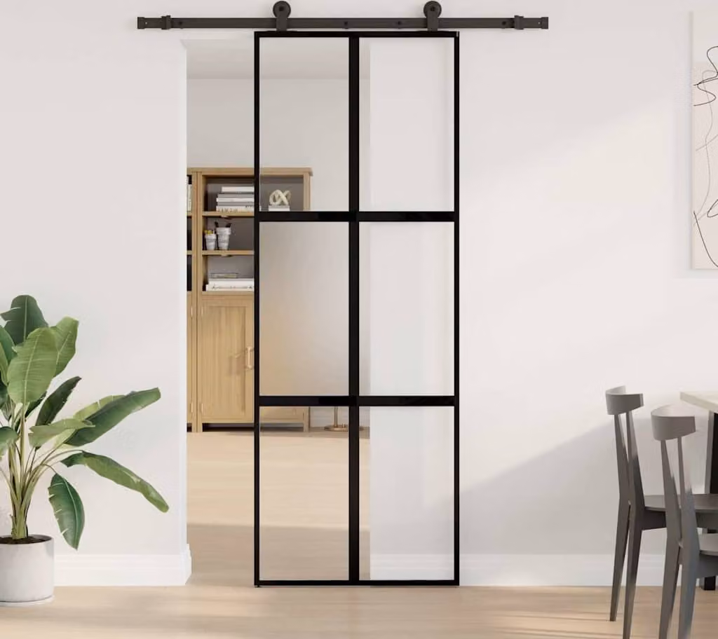 Porta Scorrevole Ferramenta 76x205 cm Vetro Temperato Alluminio