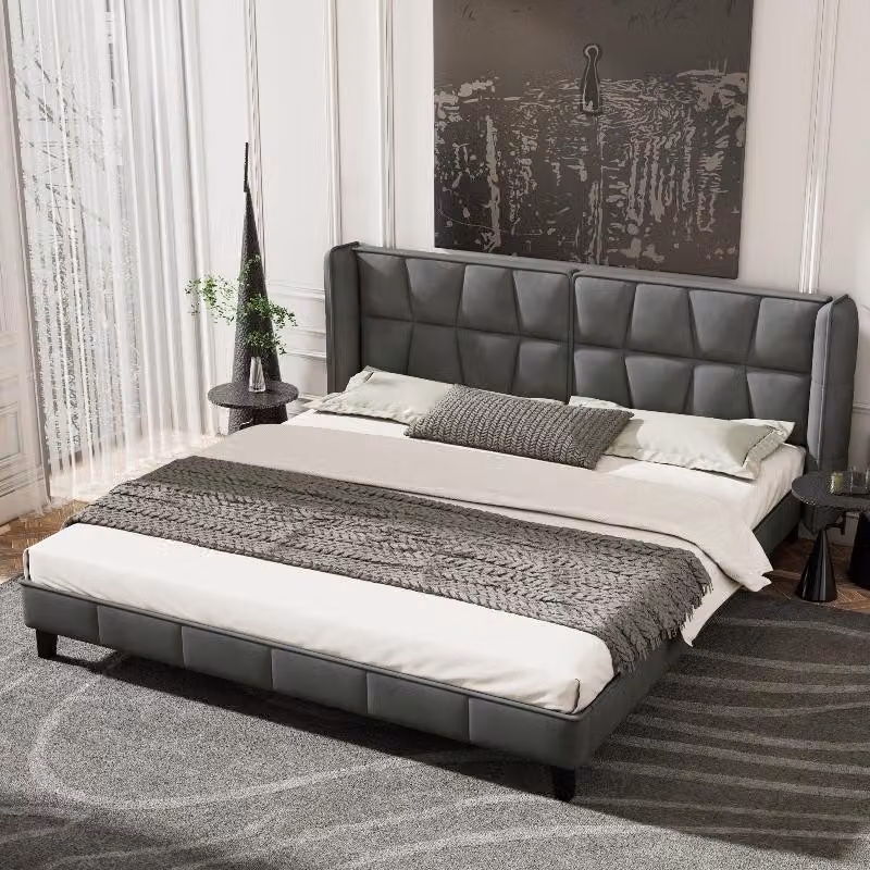 Letto imbottito 180x200 cm, grigio, in velluto, con testiera e rete a doghe, struttura letto per camera da letto