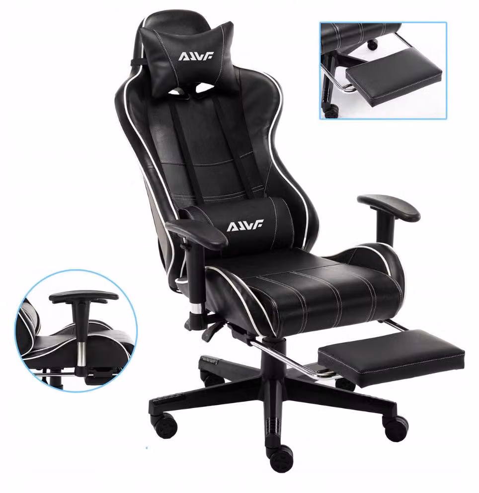 Sedia da gaming – Sedia da ufficio in stile racing con rivestimento in ecopelle e poggiapiedi regolabile