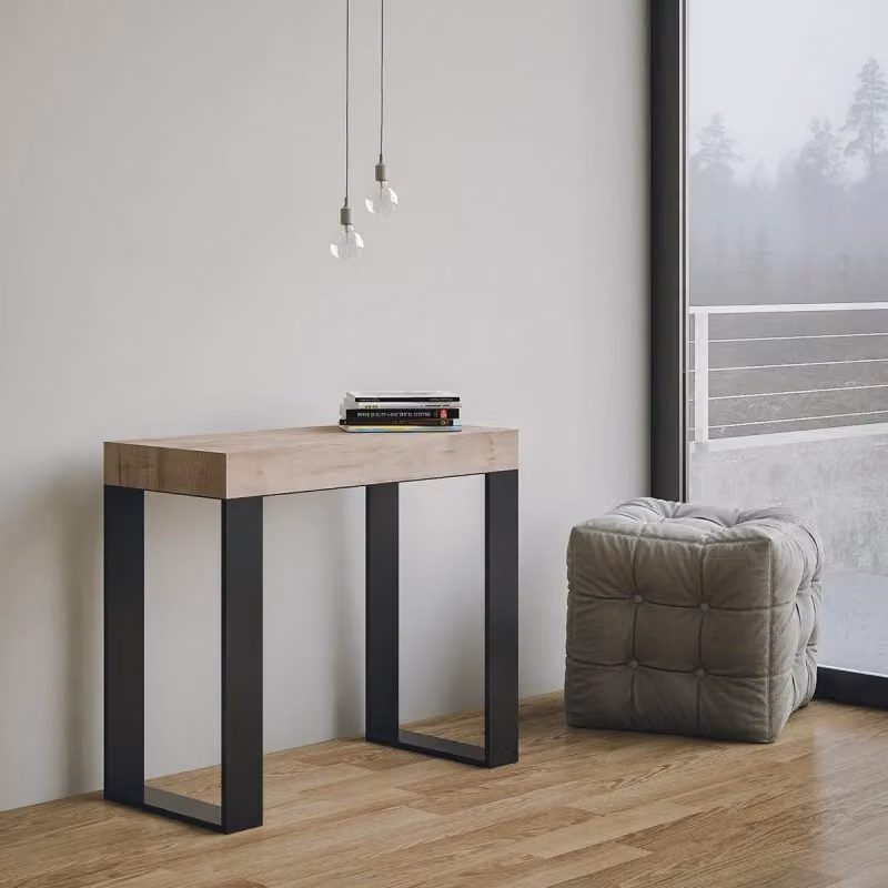 Consolle allungabile Itamoby in stile industrial con telaio in metallo antracite e piano in legno quercia natura L: 90-300 cm, P: 40 cm – 2