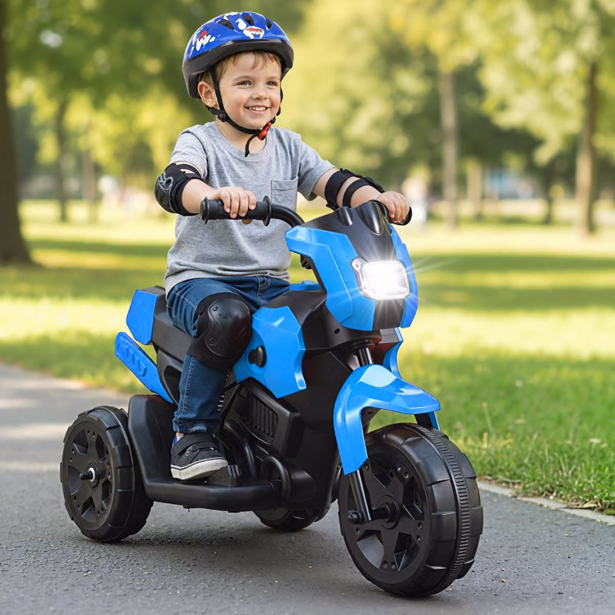 Moto elettrica Costway a 3 ruote con fari LED e pedale per bambini da 37 a 72 mesi, Blu