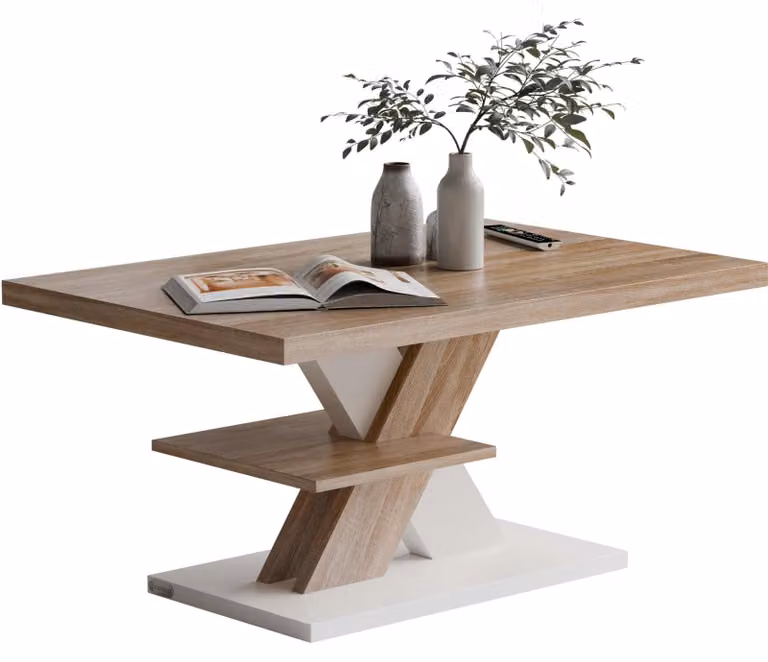 Tavolino da salotto tavolino d'appoggio tavolino da parete - 90 x 60 cm - Bianco e rovere - Con ripiano extra