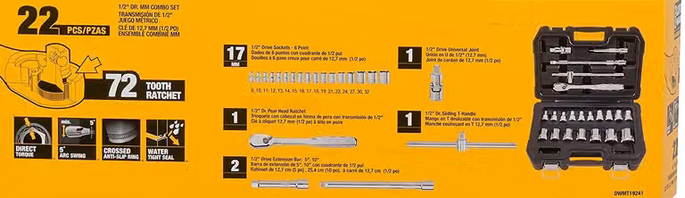 Set di chiavi DEWALT 22 pz. 1/2"