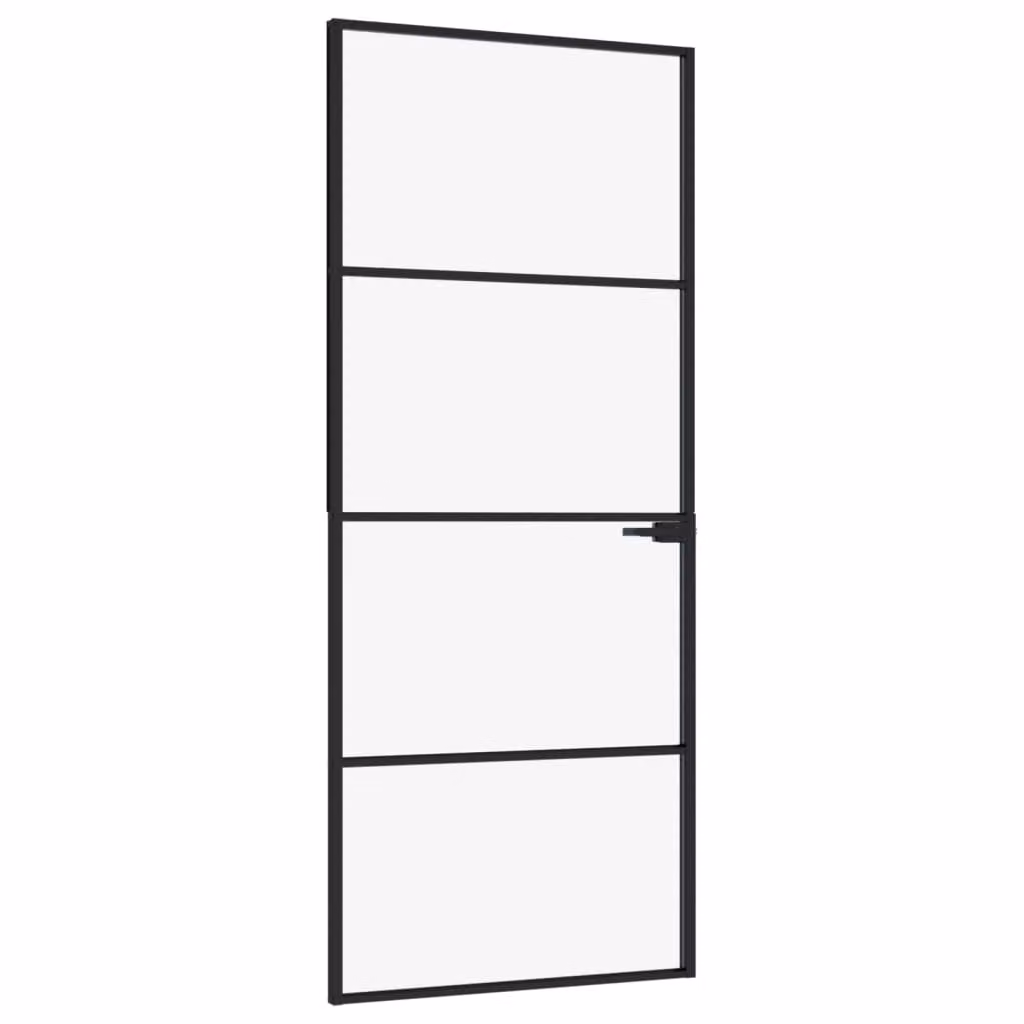 Porta Interna Nera 83x201,5cm Vetro Temperato Alluminio Sottile