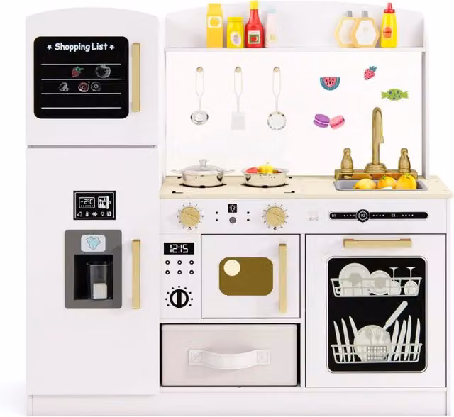 Set cucina giocattolo Design Mania in legno e metallo con lavagna, colore bianco, L: 86 cm, P: 36 cm, H: 83 cm – 1