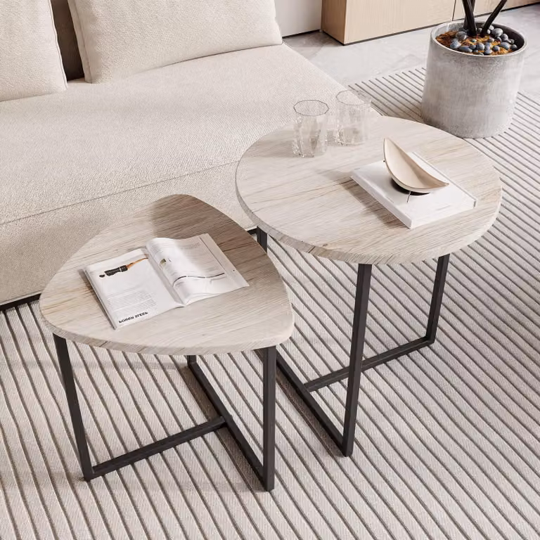 Set di 2 tavolini rotondi, design industriale