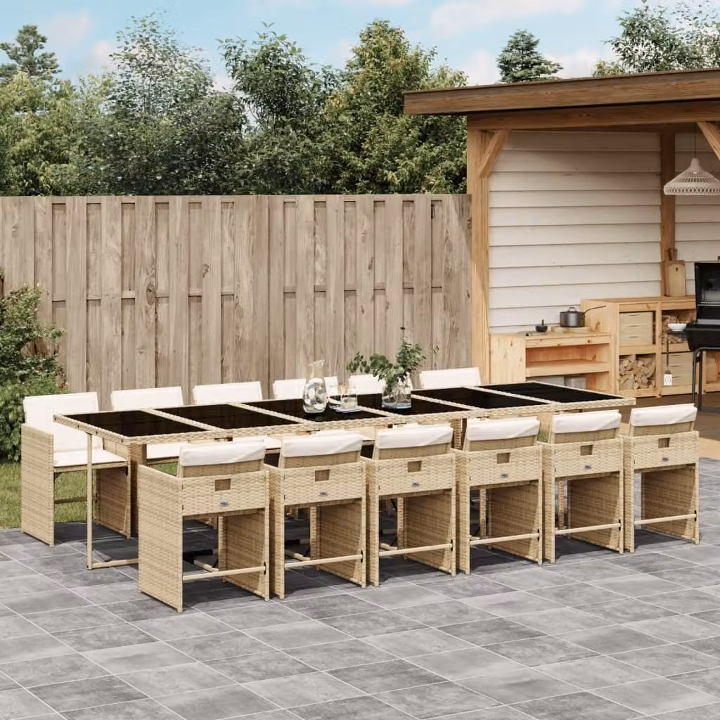 Maison Exclusive - Set da Pranzo da Giardino 13 pz con Cuscini Beige in Polyrattan