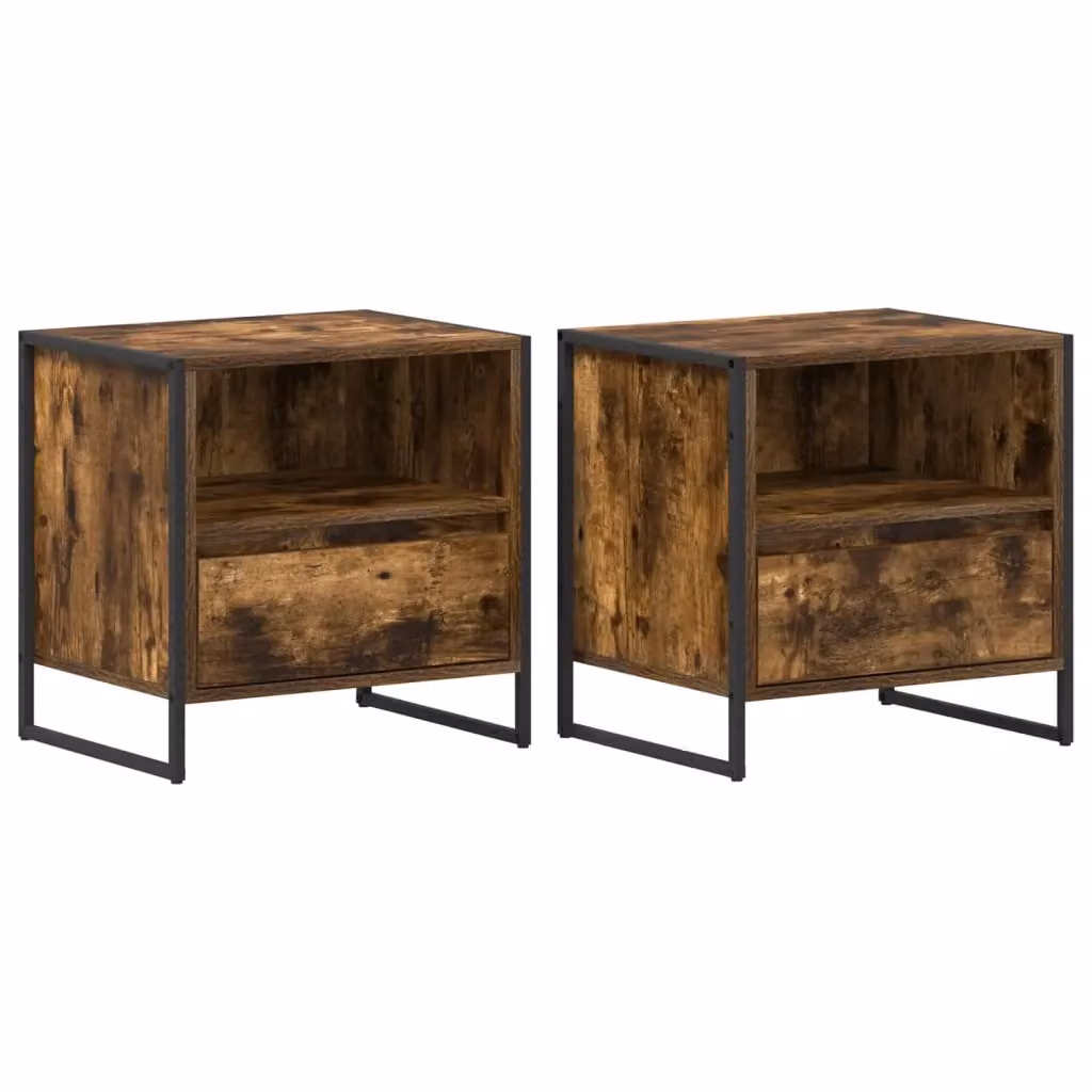 Set di 2 comodini con cassetto vidaXL in legno di quercia color marrone, stile industrial, L 50 x P 39,5 x H 50 cm – 2