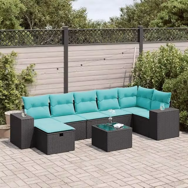 Set Divani da Giardino con Cuscini 8 pz Nero in Polyrattan 3325713