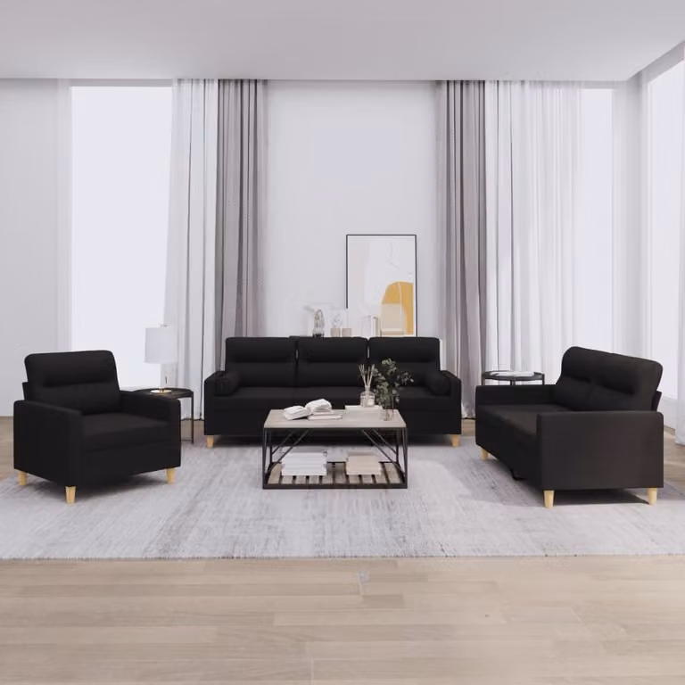 Maison Exclusive - Set divano a 3 pezzi con cuscini in tessuto nero