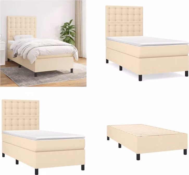 vidaXL Letto a molle con materasso in tessuto crema 100x200 cm - Letto a molle - Boxspringbetten - Bett - Schlafzimmermöbel