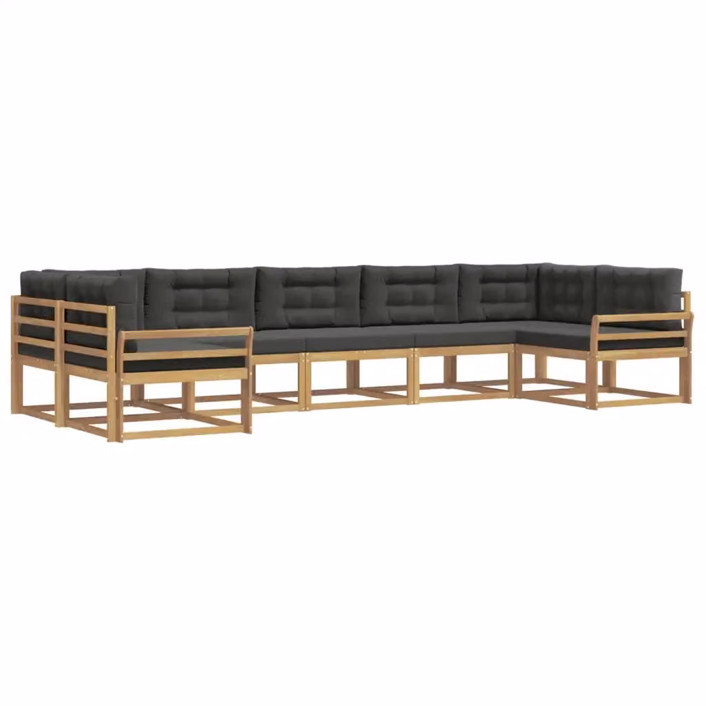 Set di divani da esterno a L vidaXL in legno di acacia con cuscini, Bianco, Antracite e Marrone – 2