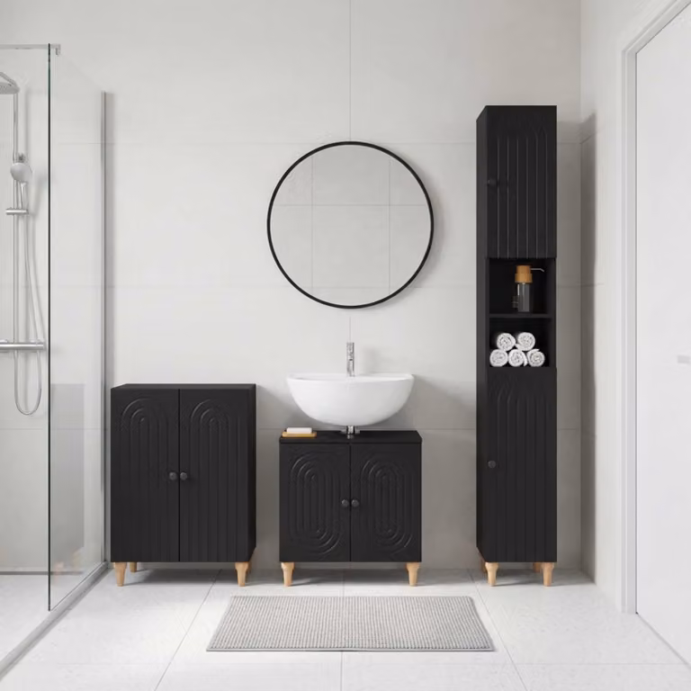 Set di mobili da bagno moderno vidaXL ALKMAAR in 3 pezzi, colore nero opaco