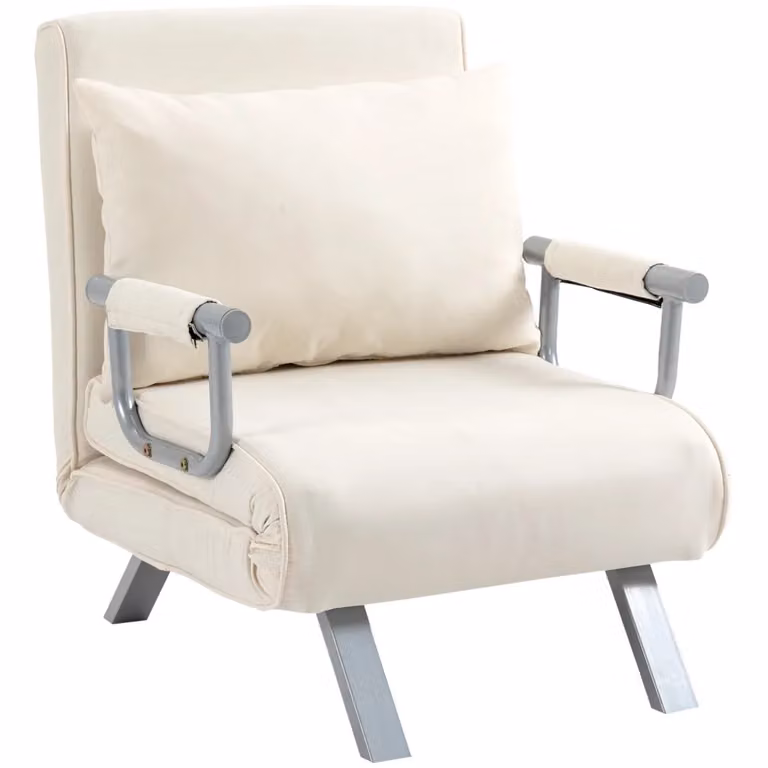 Poltrona letto singola Minimal Grigio e Bianco con braccioli e struttura in metallo