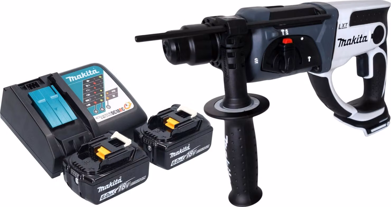 Makita DHR 202 RGW Trapano a percussione a batteria 18 V 20 mm 2,0 J bianco + 2 batterie 6,0 Ah + caricabatterie