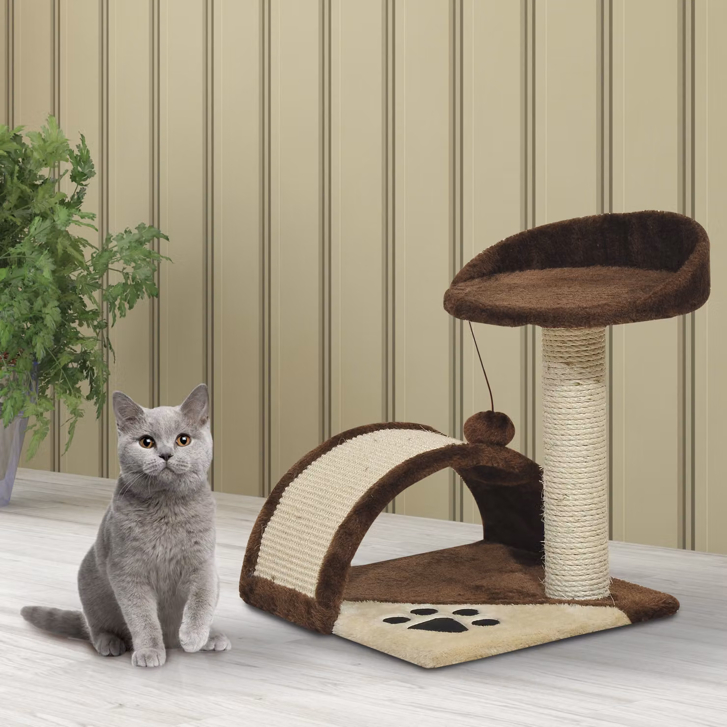 Albero tiragraffi per gatti Aosom con groviglio in sisal e cuccia, marrone, L/P/H: 36 x 36 x 44 cm – 2
