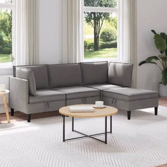 Set di mobili per il soggiorno 4 pz Grigio scuro Tessuto 3413805