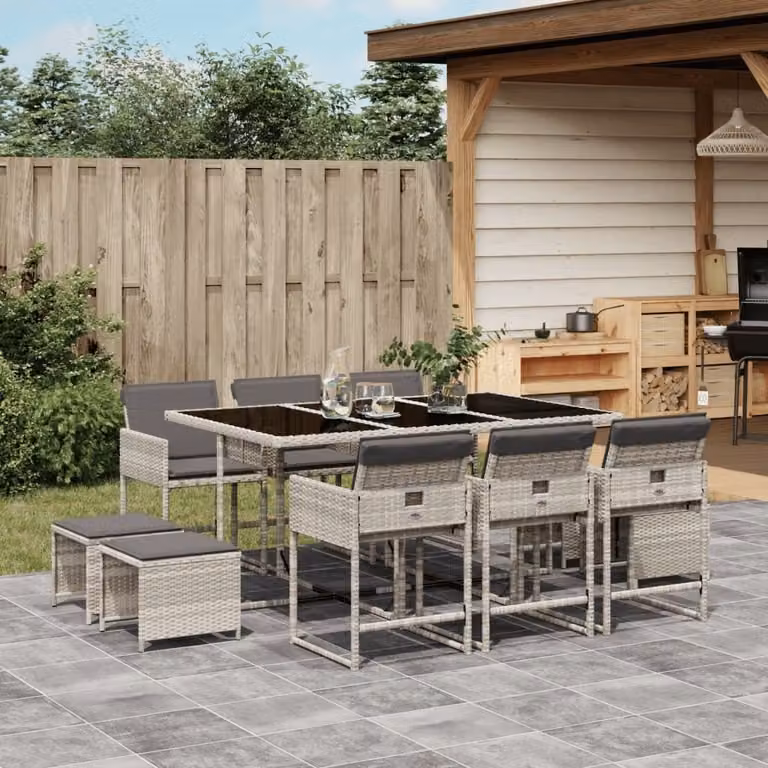 Maison Exclusive - Set Pranzo Giardino 11pz con Cuscini Grigio Chiaro Polyrattan