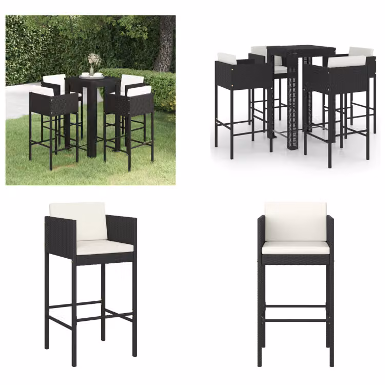 vidaXL Set bar da giardino 5 pezzi con cuscini in poly rattan nero - Set bar da giardino - Set bar da giardino - Set da pranzo da giardino - Set da pranzo da giardino