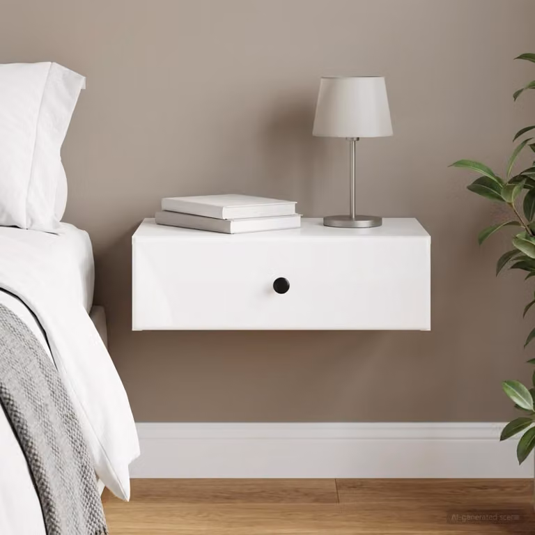 vidaXL Tavolino da parete laterale moderno in MDF bianco lucido L 59 cm x P 34,5 cm x H 17 cm