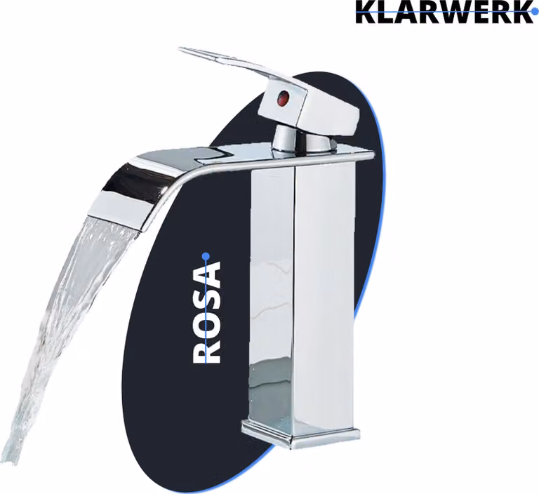 ROSA | Rubinetto da bagno a cascata Premium hotel cromo | Miscelatore gastronomico in acciaio inox per lavabo | Rubinetto di design angolare