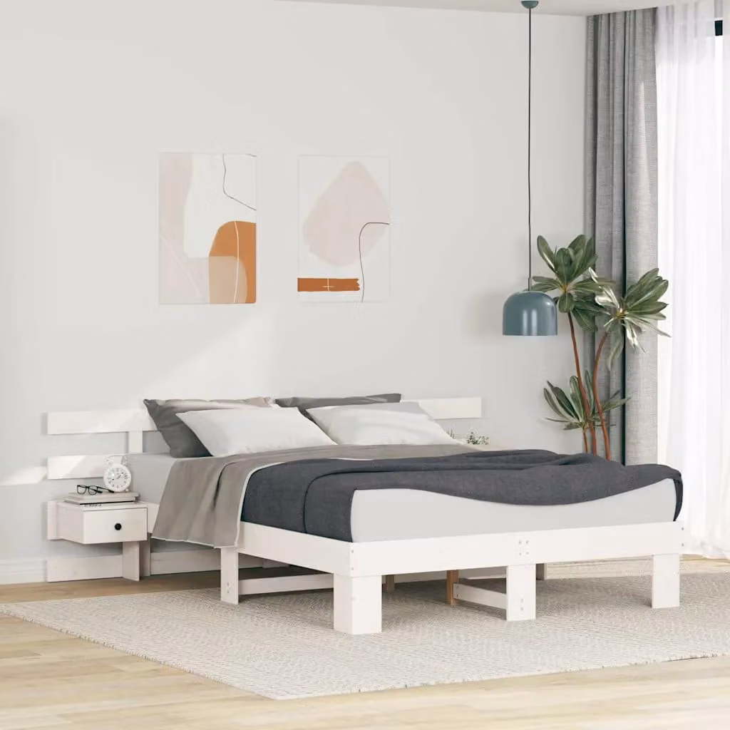 Struttura del letto moderna vidaXL in pino massello bianco L: 150 cm, P: 200 cm – 1