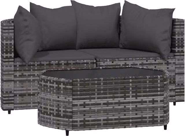 Set Salotto da Giardino Moderno DESIGN IN con Divano a 3 Posti, Elemento Angolare, Tavolino e Cuscini in Polyrattan Grigio Antracite e Struttura in Acciaio