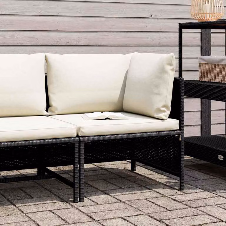 vidaXL Divano ad Angolo Modulare con Cuscini in Polyrattan Nero