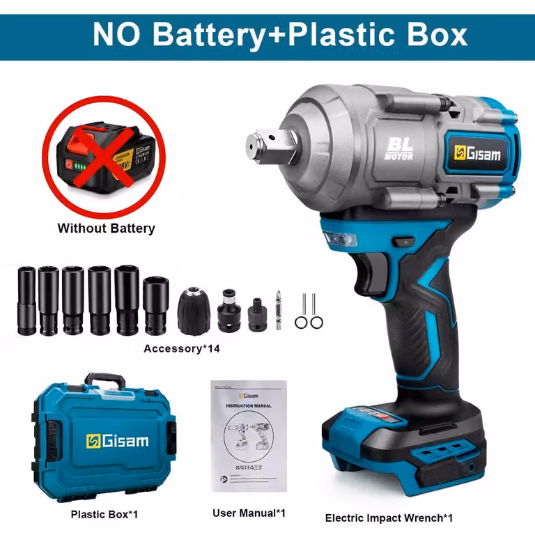 Avvitatore a percussione a batteria - 18V - Coppia di 2000 Nm - Motore brushless - Attacco quadrato da 1,27 cm - Senza batteria e caricabatterie