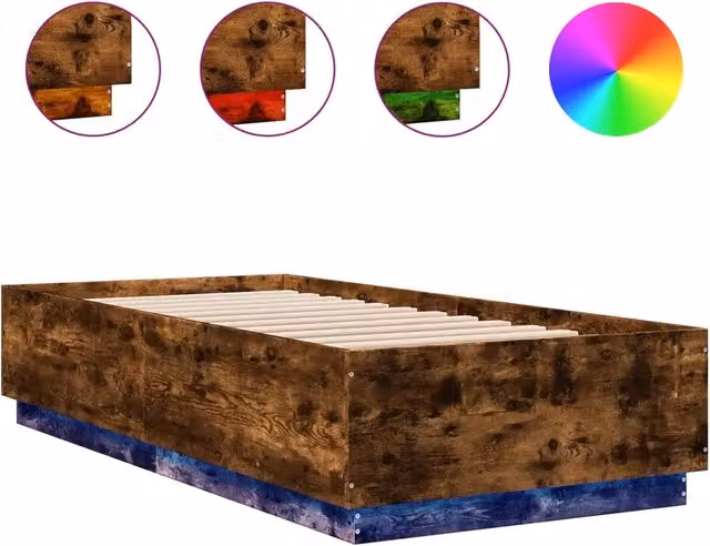 Letto singolo | Letto per adulti | Giroletto con Luci LED Rovere Fumo 90x200 cm Legno Multistrato
