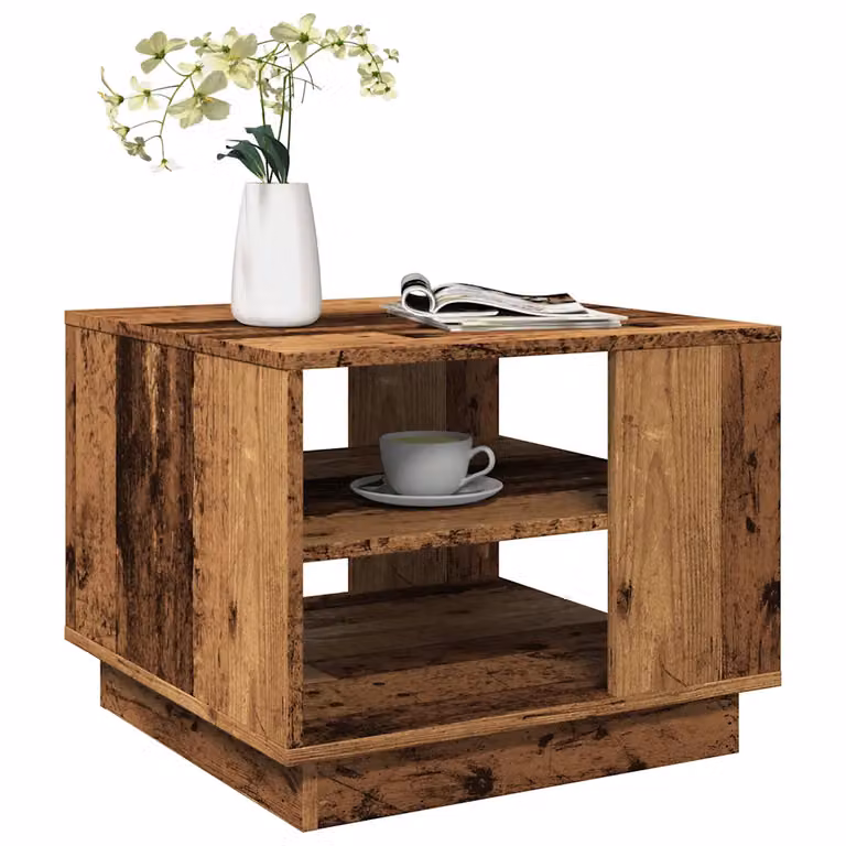 vidaXL Tavolino da Salotto Quadrato in Legno Antico Marrone L/P/H: 55 x 55 x 42 cm