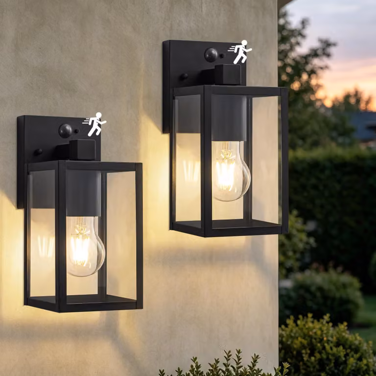 Lampada da parete esterna con sensore di movimento, set da 2, attacco E27, colore nero