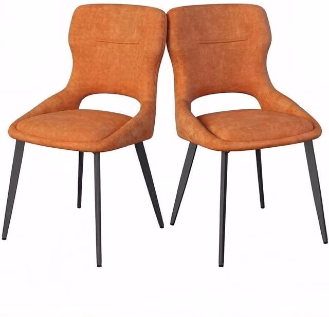 Sedia da sala da pranzo 43x40x86 cm in ciniglia arancione, schienale traforato, set da 2