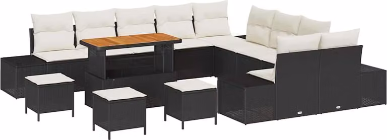 Set Divano da Giardino con cuscino 14 pcs Nero polyrattan