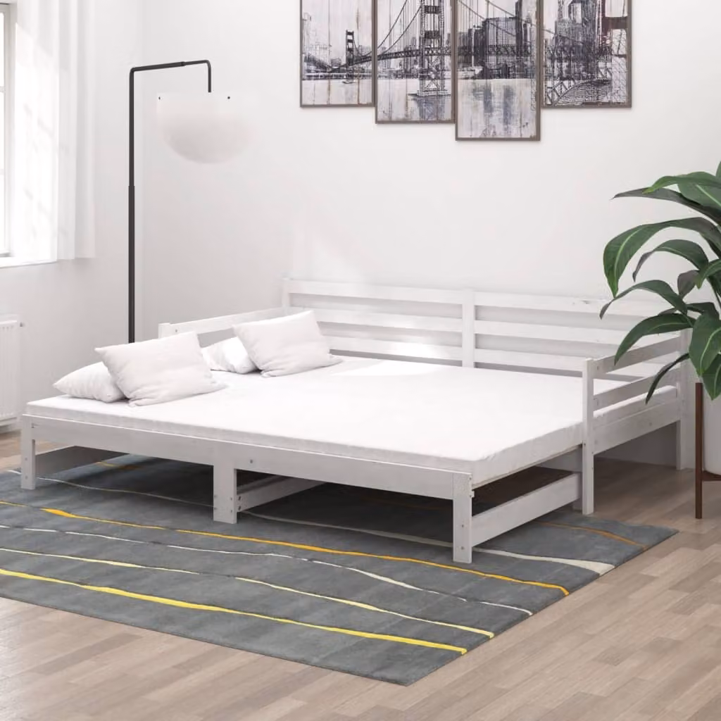 The Living Store Daybed allungabile in pino massiccio bianco 2x(90x200) cm