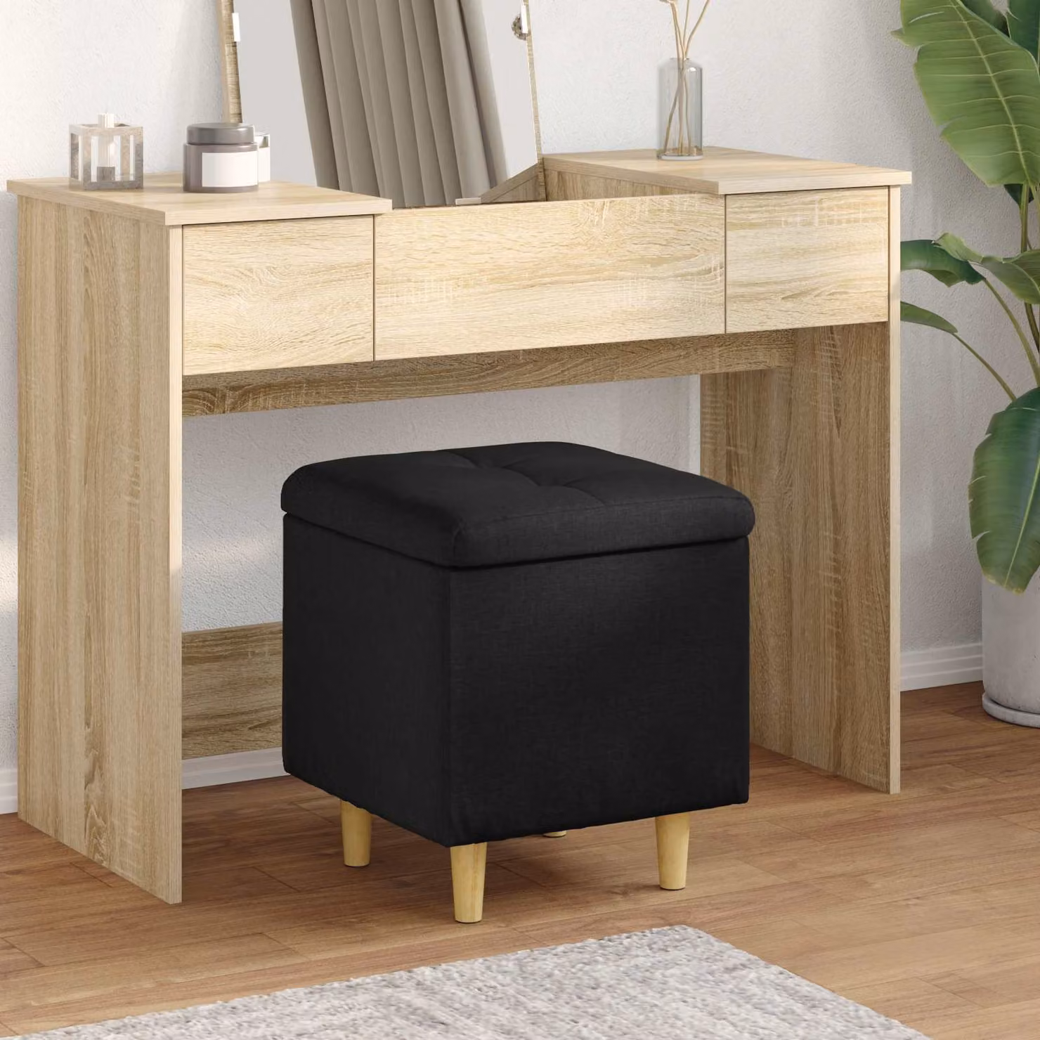 Pouf con contenitore vidaXL in tessuto nero, design minimalista, L/P/H: 40 x 40 x 45 cm