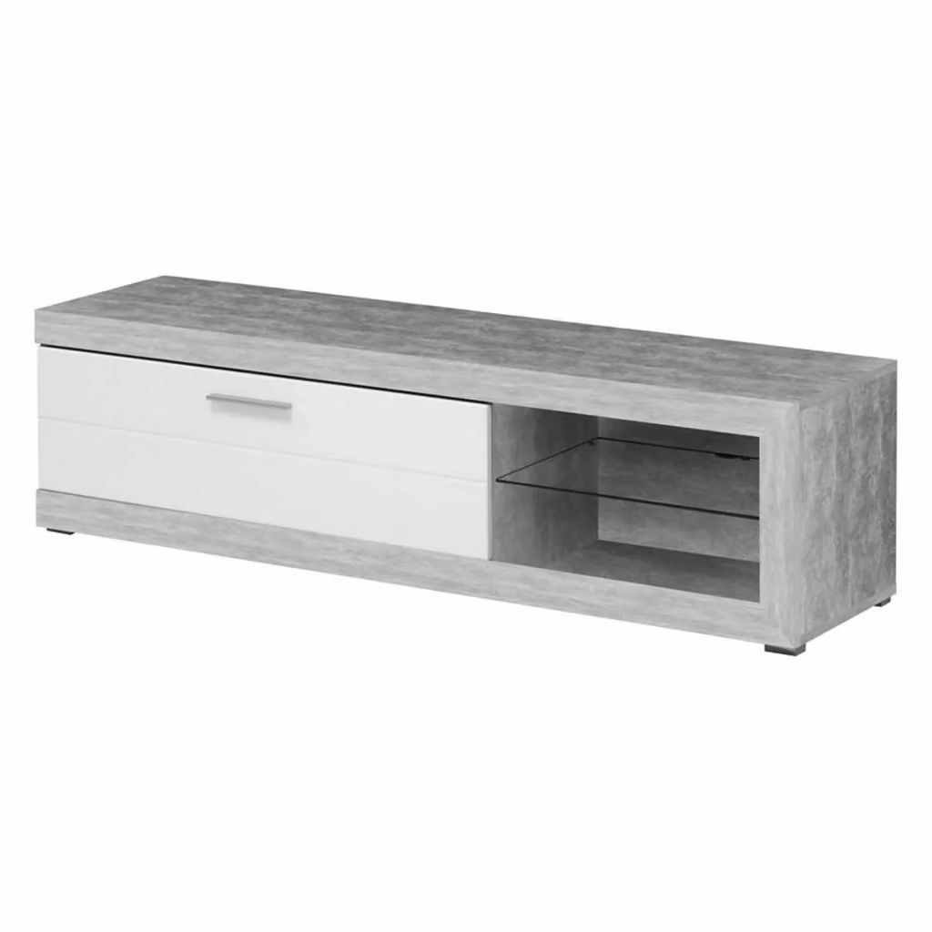Mobile Porta TV DMORA Pompu Moderno Bianco e Grigio con Ripiani in Legno e Vetro L: 162 cm, P: 41,5 cm, H: 44 cm – 2