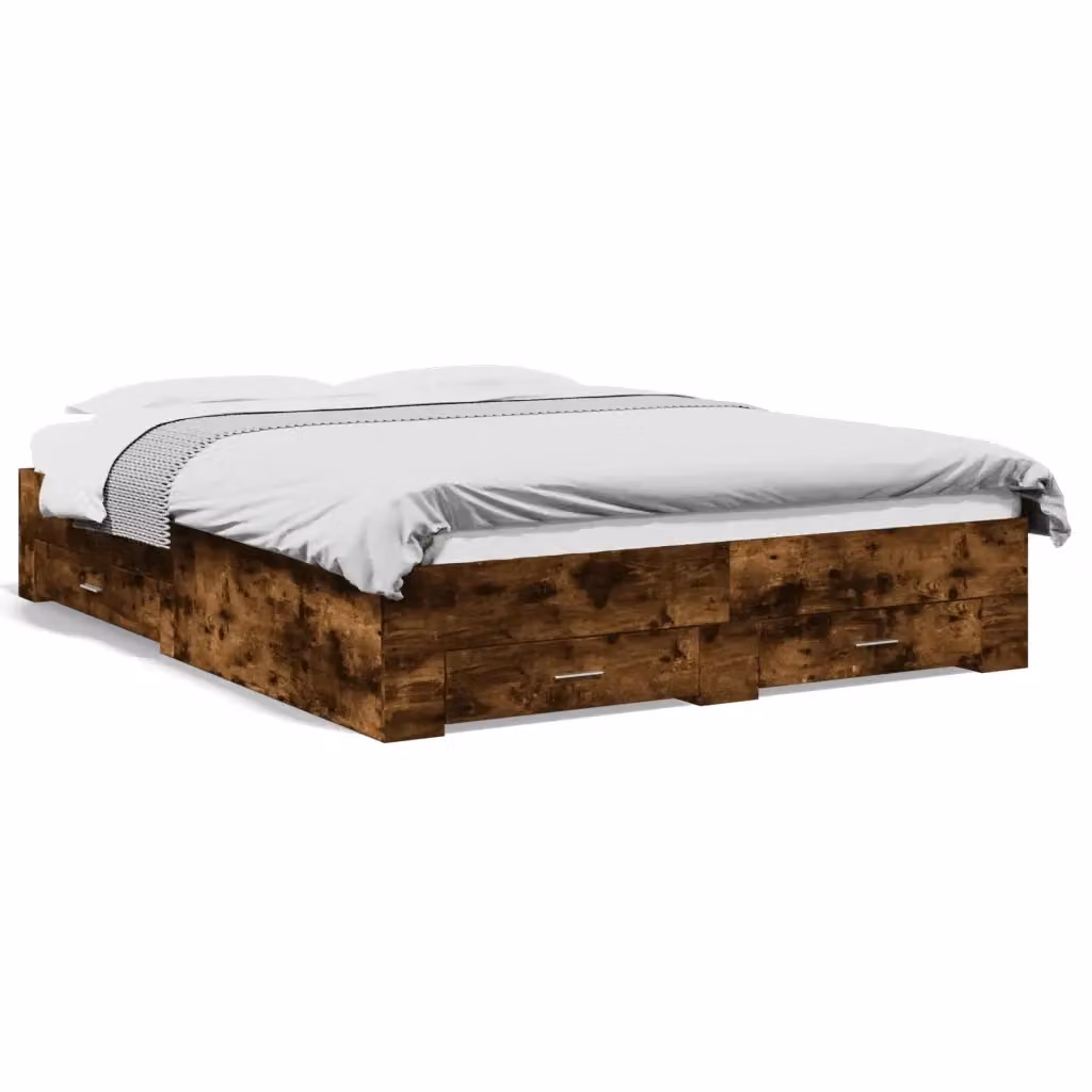 vidaXL Giroletto con Cassetti in Legno Multistrato Rovere Fumo L 160 x P 200 cm – 2