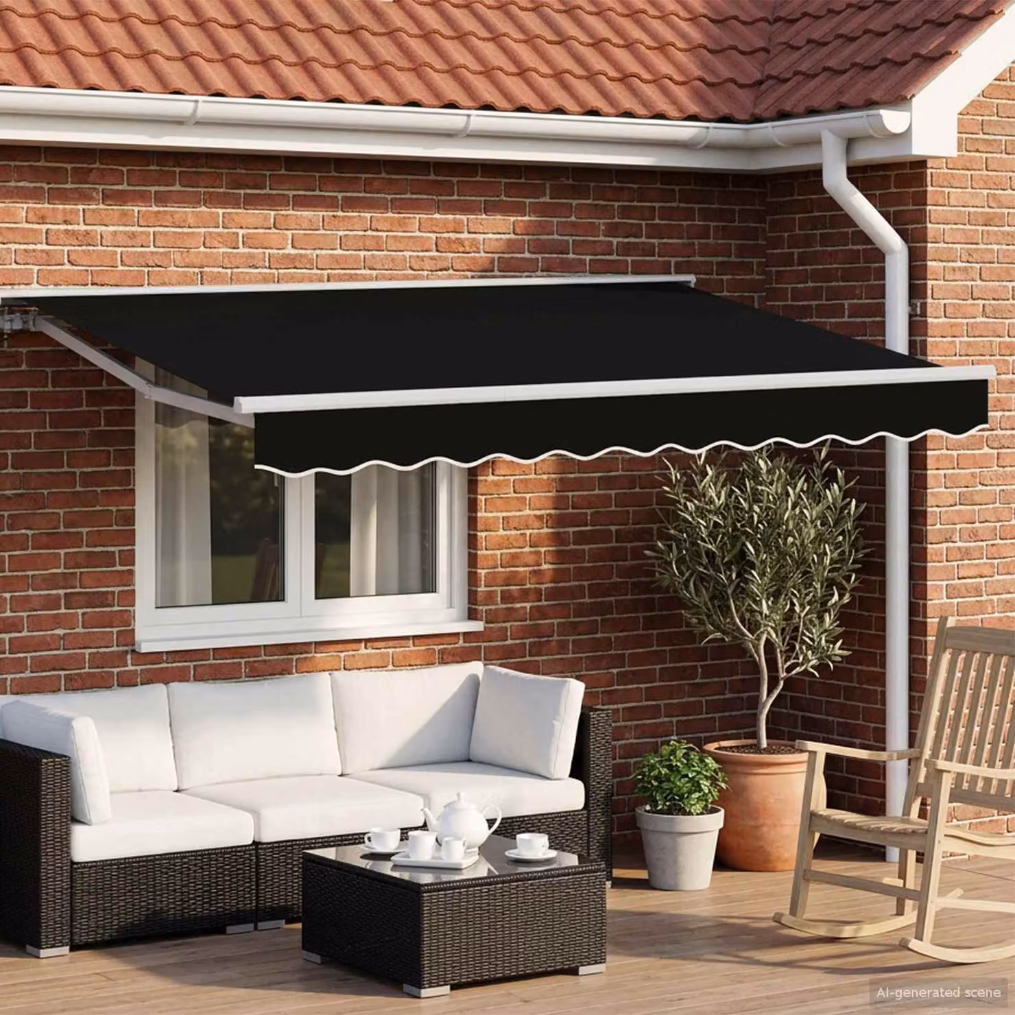 Tenda retrattile manuale vidaXL con manovella in poliestere e acciaio, colore nero, L: 300 cm x P: 250 cm