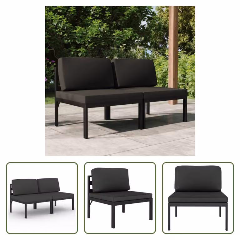 The Living Store divano da giardino 2 posti con cuscini alluminio antracite