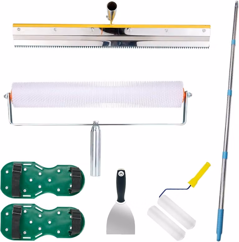 Kit di cemento autolivellante con rullo sgrassante, scarpe per chiodi, spatola in acciaio inossidabile, asta telescopica da 162 cm, per